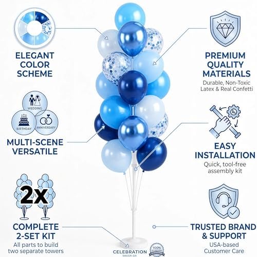 Hiins Metallic Blue Balloon Column Kit Set of 2 for Wedding Party Decor, alternate view 4