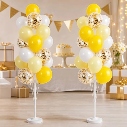 Hiins Pastel Yellow Balloons Tree Kit With Base, Pole for Party Decor, alternate view 2