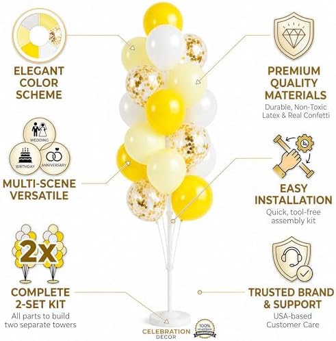 Hiins Pastel Yellow Balloons Tree Kit With Base, Pole for Party Decor, alternate view 4