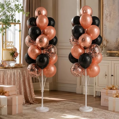 HIINS Rose Gold Black Balloon Column Kit Set of 2 with for Party Decor, alternate view 2