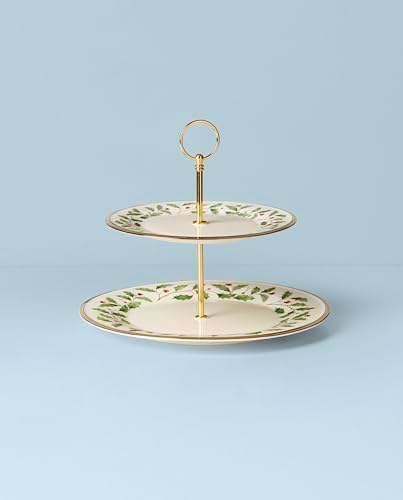 Holiday Porcelain 2-Tier Christmas Serving Tray in 2.73 in Red & Green, alternate view 3