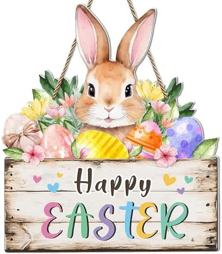 Hollow Bunny Easter Wreath - Wooden Spring Door Sign for Home Decor, Front Door, Wall & Outdoor Party Supplies