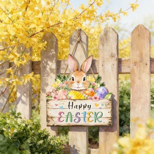 Hollow Bunny Easter Wreath - Wooden Spring Door Sign for Home Decor, Front Door, Wall & Outdoor Party Supplies, alternate