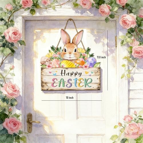 Hollow Bunny Easter Wreath - Wooden Spring Door Sign for Home Decor, Front Door, Wall & Outdoor Party Supplies, alternate