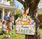 Hollow Bunny Easter Wreath - Wooden Spring Door Sign for Home Decor, Front Door, Wall & Outdoor Party Supplies, alternate