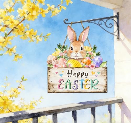 Hollow Bunny Easter Wreath - Wooden Spring Door Sign for Home Decor, Front Door, Wall & Outdoor Party Supplies, alternate