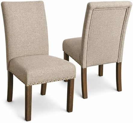 Home Decor | Classic Upholstered Parsons Dining Chairs | Set of 2 Accent Dining Chairs with Nailhead Trim