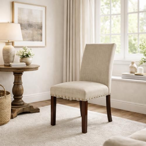 Home Decor | Classic Upholstered Parsons Dining Chairs | Set of 2 Accent Dining Chairs with Nailhead Trim, alternate view 4