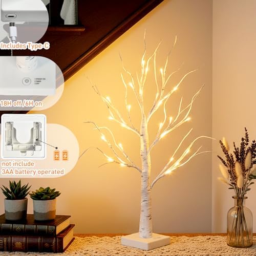 Home Decorations Light Up White Birch Tree Indoor Christmas Decor, 4 Pack Battery Operated/USB Lighted Tabletop, alternate