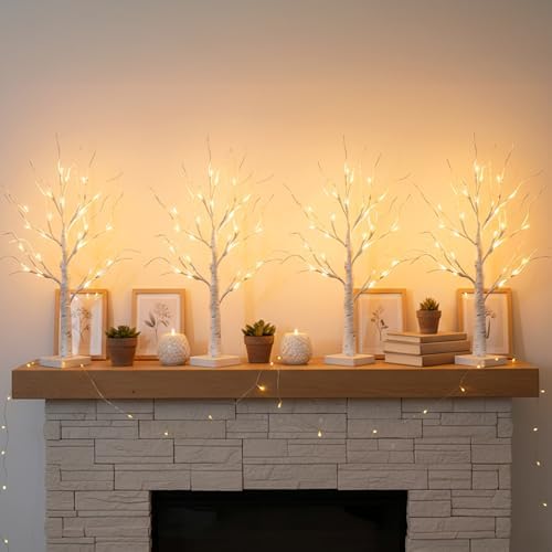 Home Decorations Light Up White Birch Tree Indoor Christmas Decor, 4 Pack Battery Operated/USB Lighted Tabletop, alternate