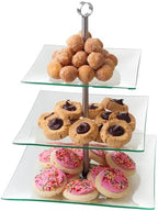 Home Dess Three Tier Square Glass Buffet and Dessert Stand, 1 Pack, Clear in Clear