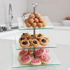 Home Dess Three Tier Square Glass Buffet and Dessert Stand, 1 Pack, Clear in Clear, alternate view 2