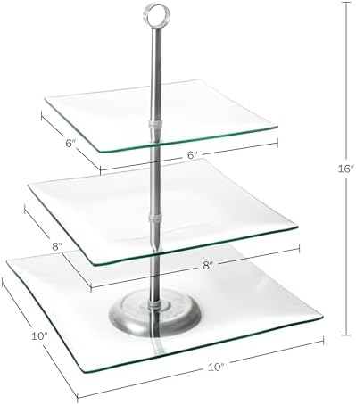 Home Dess Three Tier Square Glass Buffet and Dessert Stand, 1 Pack, Clear in Clear, alternate view 3