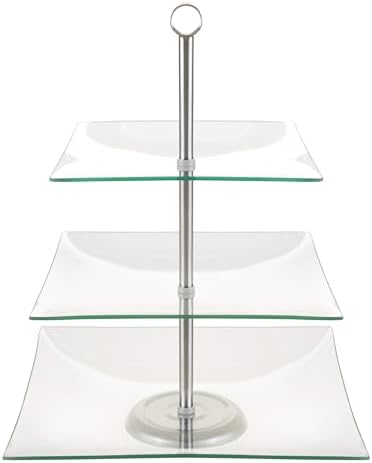 Home Dess Three Tier Square Glass Buffet and Dessert Stand, 1 Pack, Clear in Clear, alternate view 5