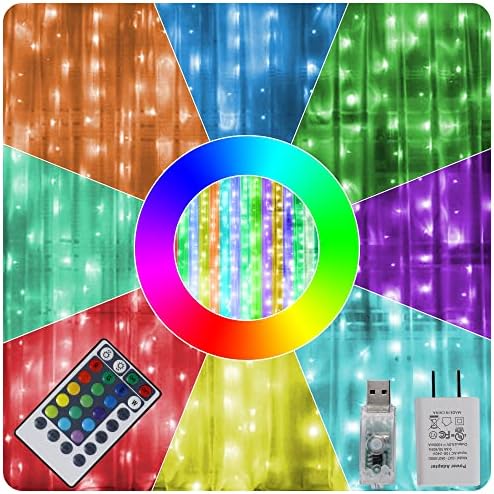 HOME LIGHTING Window Curtain String Lights, 300 LED RGB 16 Colors Changing Fairy Lights, 4 Modes with Remote