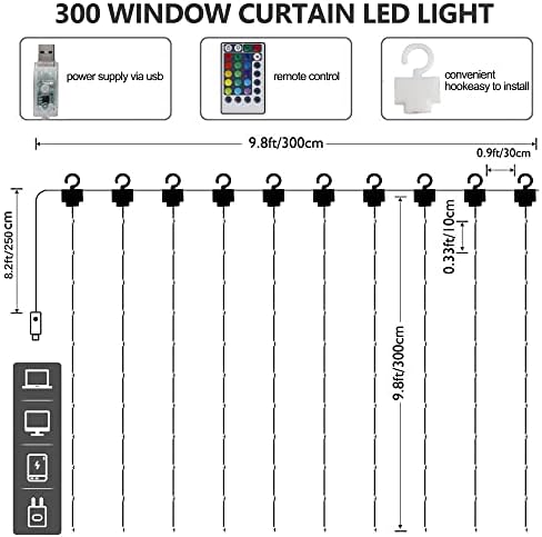HOME LIGHTING Window Curtain String Lights, 300 LED RGB 16 Colors Changing Fairy Lights, 4 Modes with Remote, alternate view