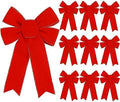 Hongsome 10 Pack Red Bows Christmas Tree Decorations,9”x13”Large Velvet Ornament Bow with Glitter Gold Edge for