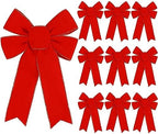 Hongsome 10 Pack Red Bows Christmas Tree Decorations,9”x13”Large Velvet Ornament Bow with Glitter Gold Edge for