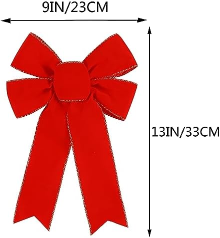Hongsome 10 Pack Red Bows Christmas Tree Decorations,9”x13”Large Velvet Ornament Bow with Glitter Gold Edge for, alternate