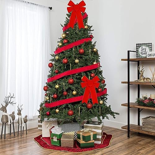Hongsome 10 Pack Red Bows Christmas Tree Decorations,9”x13”Large Velvet Ornament Bow with Glitter Gold Edge for, alternate