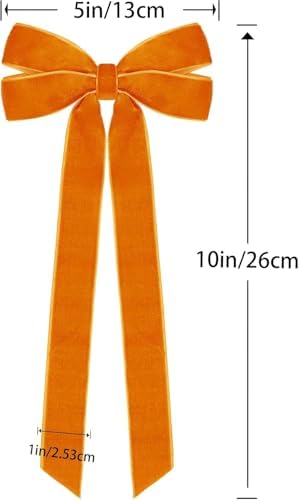Hongsome 12Pcs Fall Velvet Ribbon Bows Tree Decorations 5in x 10in Orange, alternate view 2