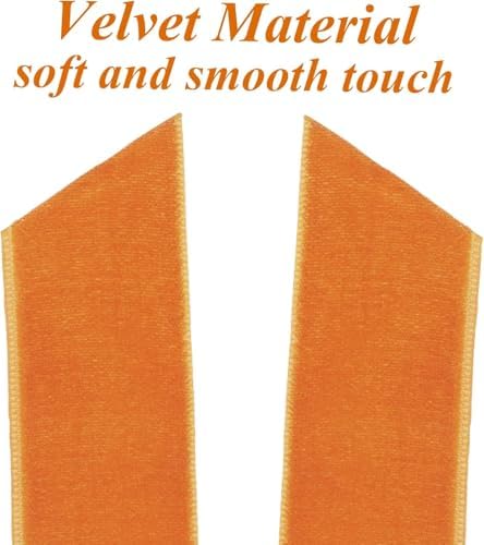 Hongsome 12Pcs Fall Velvet Ribbon Bows Tree Decorations 5in x 10in Orange, alternate view 3