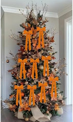 Hongsome 12Pcs Fall Velvet Ribbon Bows Tree Decorations 5in x 10in Orange, alternate view 4