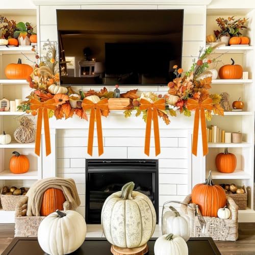 Hongsome 12Pcs Fall Velvet Ribbon Bows Tree Decorations 5in x 10in Orange, alternate view 5