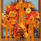 Hongsome 12Pcs Fall Velvet Ribbon Bows Tree Decorations 5in x 10in Orange, alternate view 6