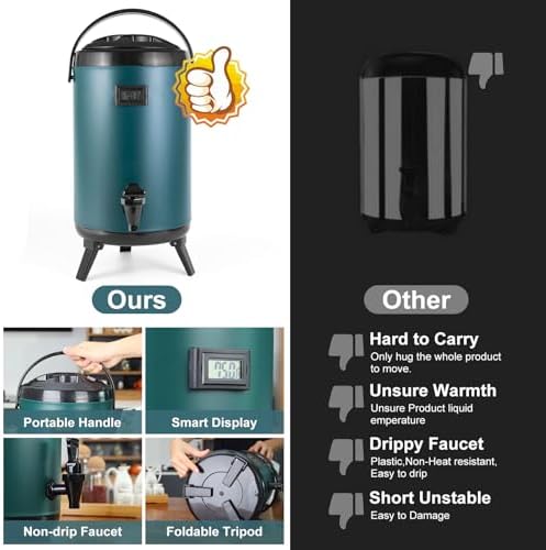 Hot Beverage Dispenser, Stainless Steel Insulated Beverage Dispenser Cold and Hot Drink dispenser with, alternate view 5