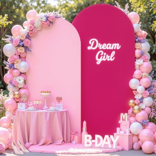 Hot Pink and Light Pink Arch Backdrop Cover 7.2FT 6FT Wedding Arch Covers Set of 2 Double-Color Arch Covers