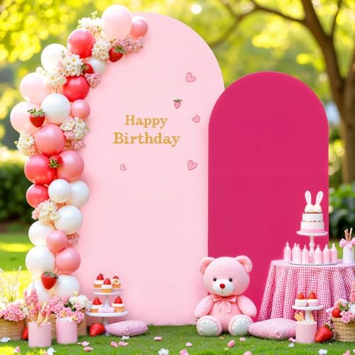 Hot Pink and Light Pink Arch Backdrop Cover 7.2FT 6FT Wedding Arch Covers Set of 2 Double-Color Arch Covers, alternate view 2