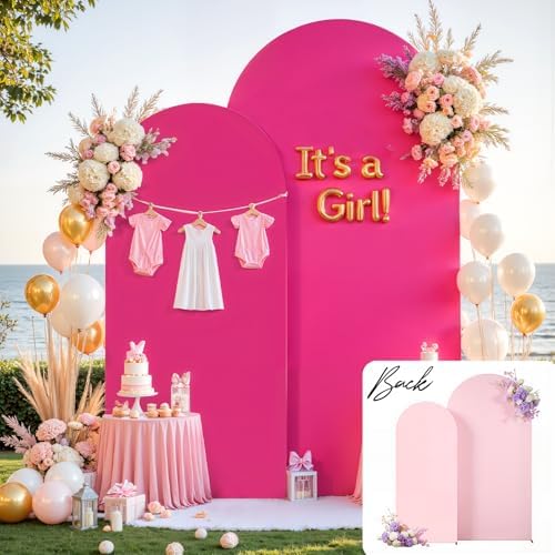 Hot Pink and Light Pink Arch Backdrop Cover 7.2FT 6FT Wedding Arch Covers Set of 2 Double-Color Arch Covers, alternate view 3