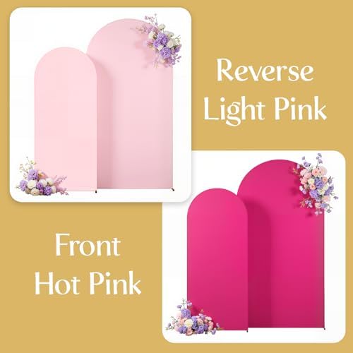 Hot Pink and Light Pink Arch Backdrop Cover 7.2FT 6FT Wedding Arch Covers Set of 2 Double-Color Arch Covers, alternate view 4
