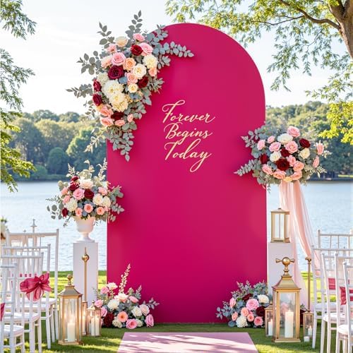 Hot Pink Arch Backdrop Cover 6.6FT Party Wedding Arch Covers Stretchy Backdrop Baby Shower Bridal Shower, alternate view 2