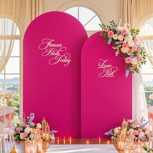 Hot Pink Arch Backdrop Cover Set of 2 Birthday Party Arch Covers 7.2 and 6ft Wedding Arch Cover Stretchy, alternate view 2