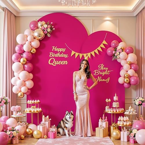 Hot Pink Arch Backdrop Cover Set of 2 Birthday Party Arch Covers 7.2 and 6ft Wedding Arch Cover Stretchy, alternate view 3