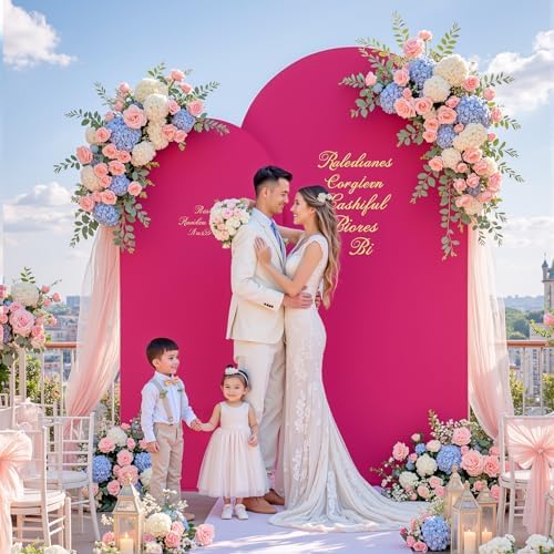 Hot Pink Arch Backdrop Cover Set of 2 Birthday Party Arch Covers 7.2 and 6ft Wedding Arch Cover Stretchy, alternate view 4