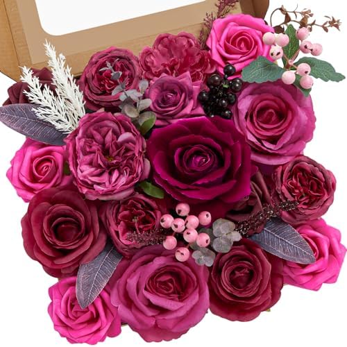 Hot Pink Artificial Flowers, Dark Magenta Silk Flowers for Wedding