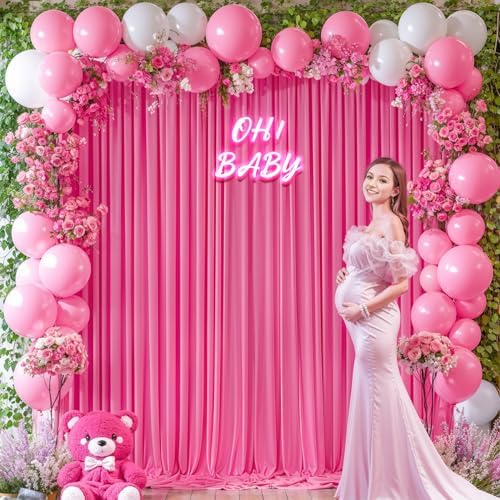 Hot Pink Backdrop Curtains 16 x 10 ft for Photo Background Wrinkle-Free in W4' x H10'(4 panels) in Hot Pink, alternate view 4