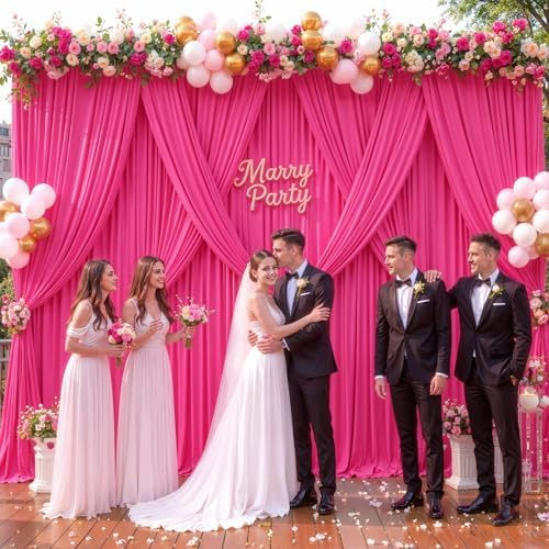 Hot Pink Backdrop Curtains 24 x 10 ft for Photo Background Wrinkle-Free in W4' x H10'(6 panels) in Hot Pink, alternate view 2