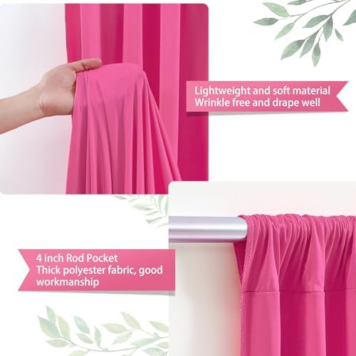Hot Pink Backdrop Curtains 24 x 10 ft for Photo Background Wrinkle-Free in W4' x H10'(6 panels) in Hot Pink, alternate view 5