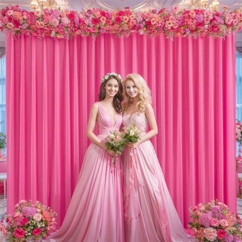 Hot Pink Backdrop Curtains 24 x 10 ft for Photo Background Wrinkle-Free in W4' x H10'(6 panels) in Hot Pink, alternate view 6
