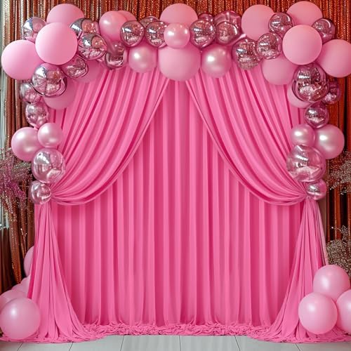Hot Pink Backdrop Curtains 32 x 10 ft for Photo Background Wrinkle-Free in W4' x H10'(8 panels) in Hot Pink, alternate view 3