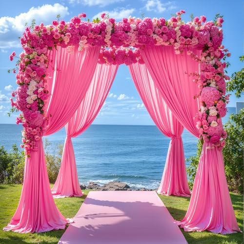 Hot Pink Backdrop Curtains 32 x 10 ft for Photo Background Wrinkle-Free in W4' x H10'(8 panels) in Hot Pink, alternate view 4