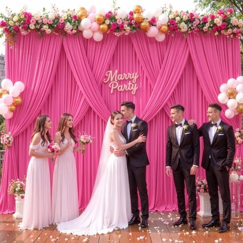 Hot Pink Backdrop Curtains 40 x 10 ft for Photo Background Wrinkle-Free in W4' x H10'(10 panels) in Hot Pink, alternate view