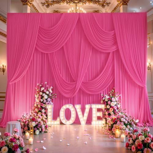 Hot Pink Backdrop Curtains 40 x 10 ft for Photo Background Wrinkle-Free in W4' x H10'(10 panels) in Hot Pink, alternate view