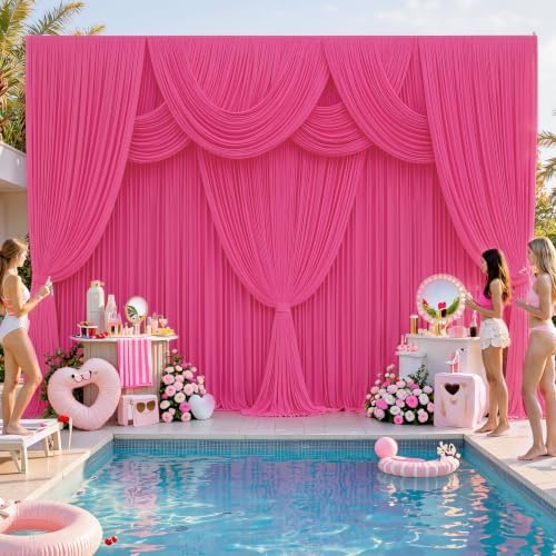 Hot Pink Backdrop Curtains 40 x 10 ft for Photo Background Wrinkle-Free in W4' x H10'(10 panels) in Hot Pink, alternate view