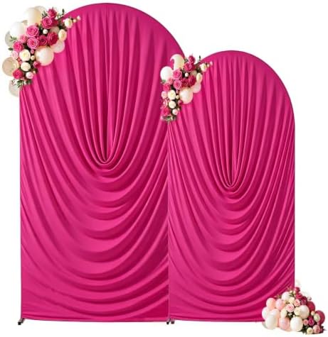 Hot Pink Draped Arch Backdrop Covers 7.2 and 6 FT, Hot Pink Draped Arch Cover Stretchy Backdrop Set of 2 for