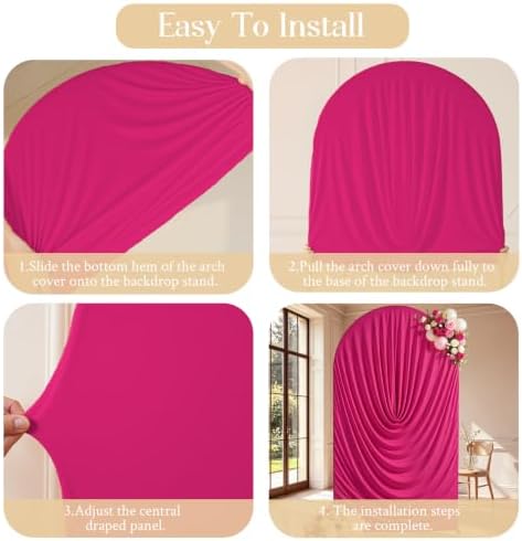Hot Pink Draped Arch Backdrop Covers 7.2 and 6 FT, Hot Pink Draped Arch Cover Stretchy Backdrop Set of 2 for, alternate view